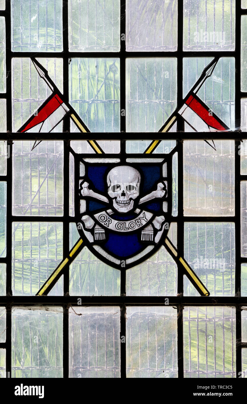 Royal Lancers emblem stained glass, St. Michael`s Church, Sutton Bonington, Nottinghamshire, England, UK Stock Photo